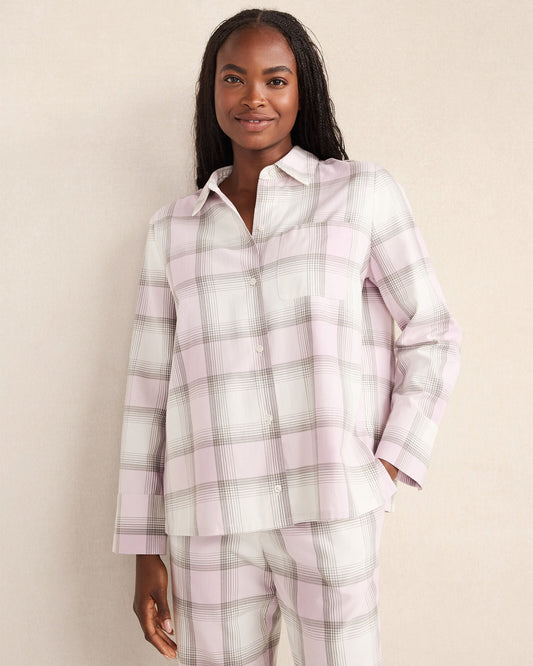 LIGHTWEIGHT FLANNEL FROSTED PLAID PAJAMA TOP