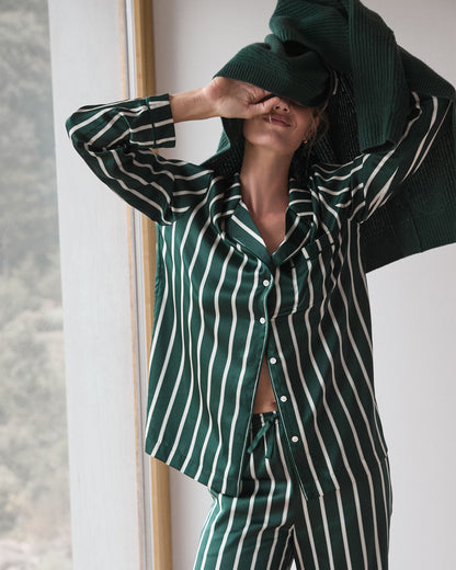 WASHABLE SILK PINSTRIPE PAJAMA TOP