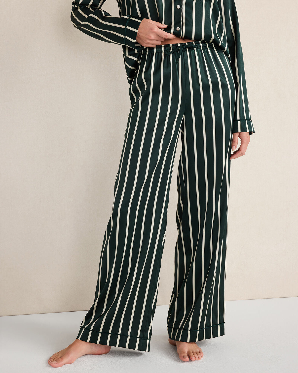 WASHABLE SILK PINSTRIPE PAJAMA PANTS