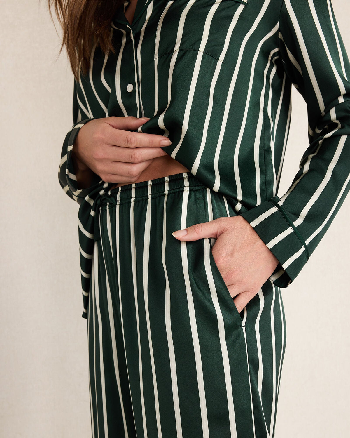 WASHABLE SILK PINSTRIPE PAJAMA PANTS