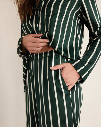 WASHABLE SILK PINSTRIPE PAJAMA PANTS
