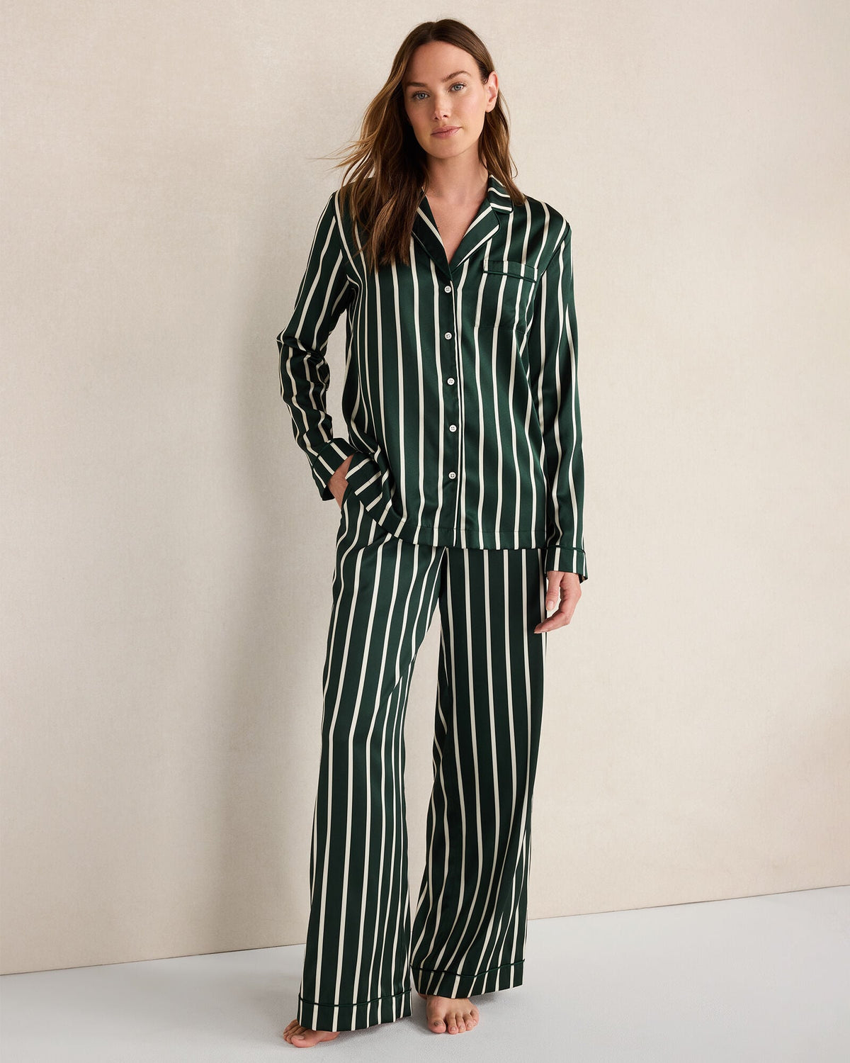 WASHABLE SILK PINSTRIPE PAJAMA PANTS
