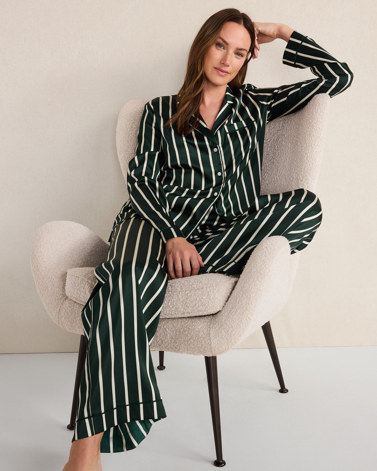 WASHABLE SILK PINSTRIPE PAJAMA PANTS