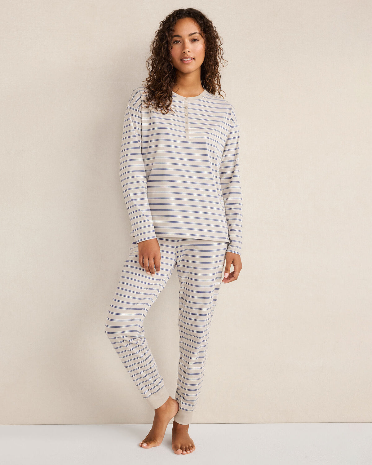 ORGANIC COTTON JERSEY STRIPE HENLEY