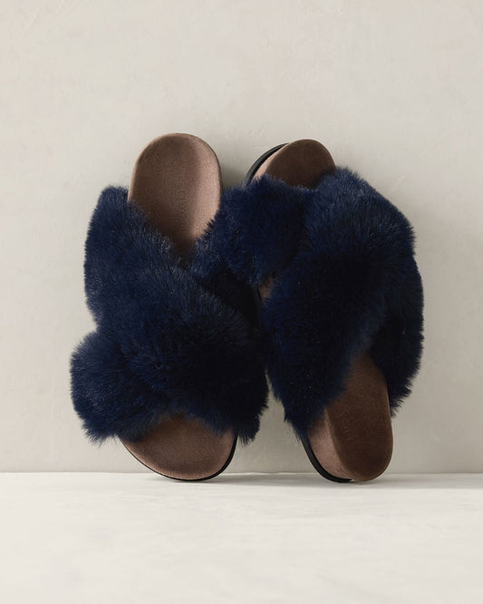 FAUX FUR CRISS CROSS MOLDED SLIPPERS
