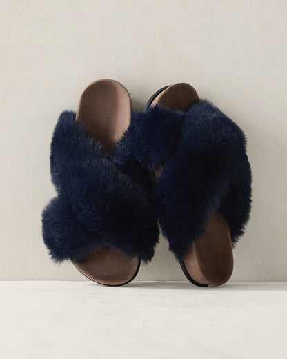 FAUX FUR CRISS CROSS MOLDED SLIPPERS