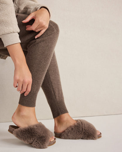 FAUX FUR CRISS CROSS MOLDED SLIPPERS