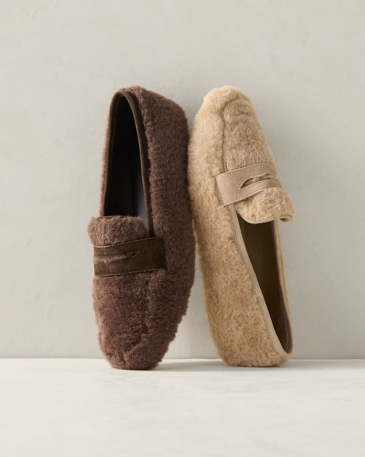 SHERPA AND LEATHER MOCCASINS