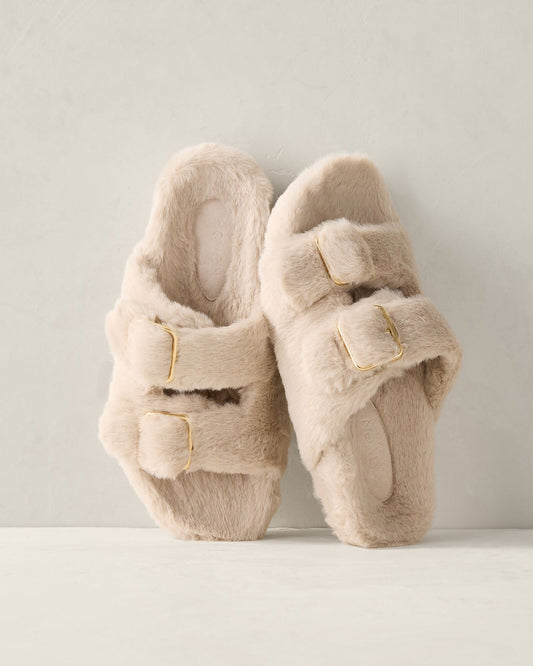 FAUX FUR BUCKLE MOLDED SLIPPERS