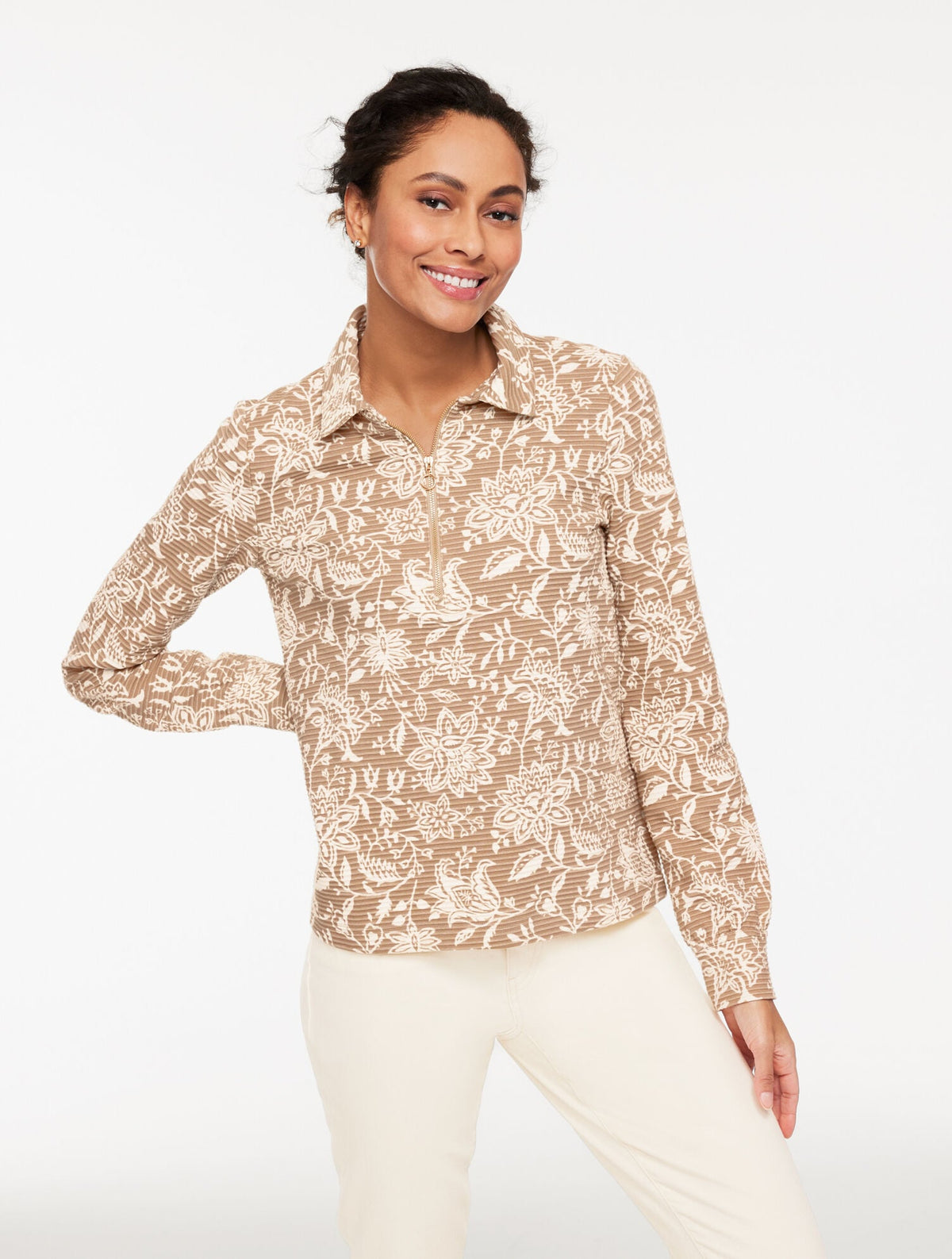 OTTOMAN KNIT HALF-ZIP PULLOVER - DREAMY FLORAL