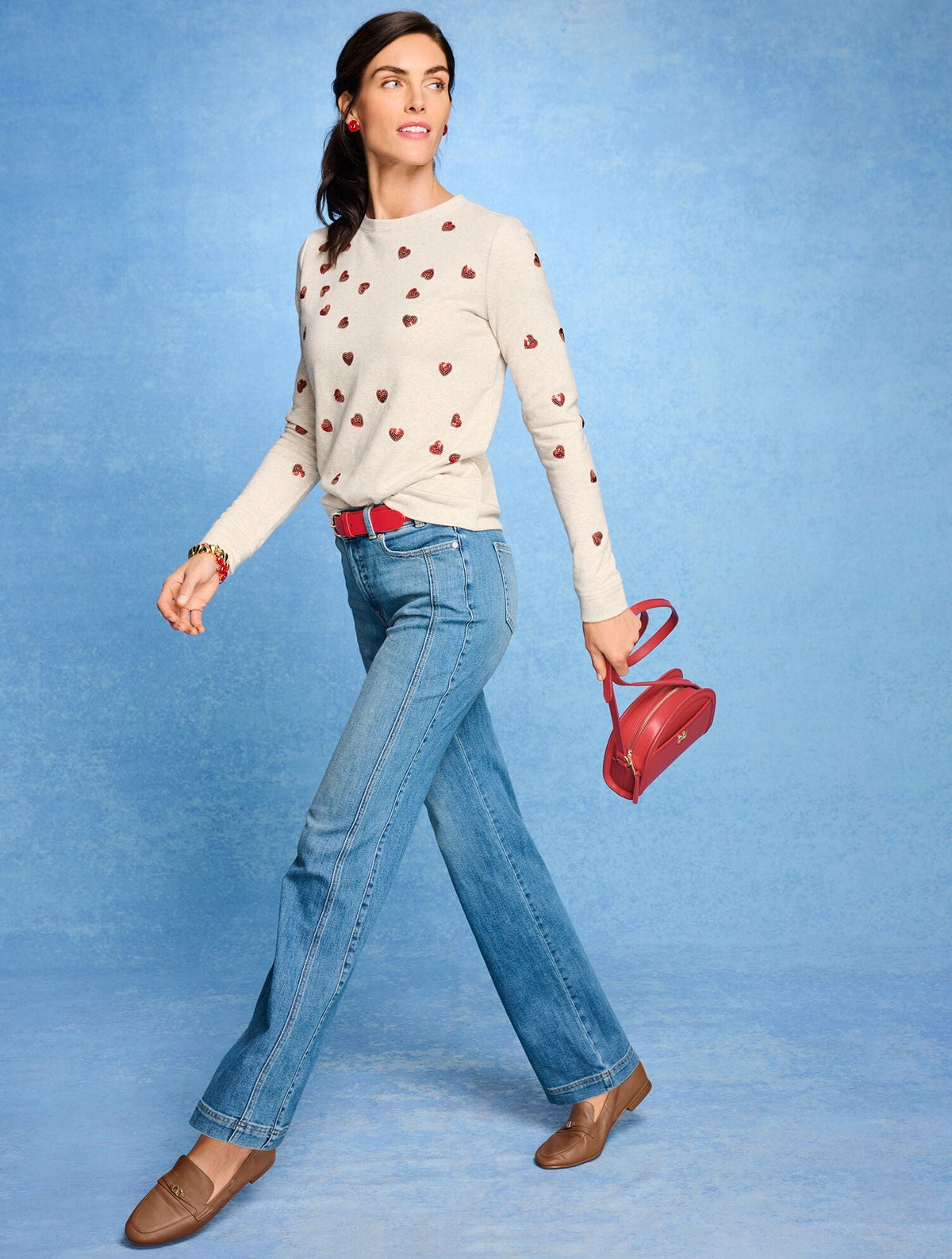 CREWNECK SWEATSHIRT - TOSSED SEQUIN HEARTS