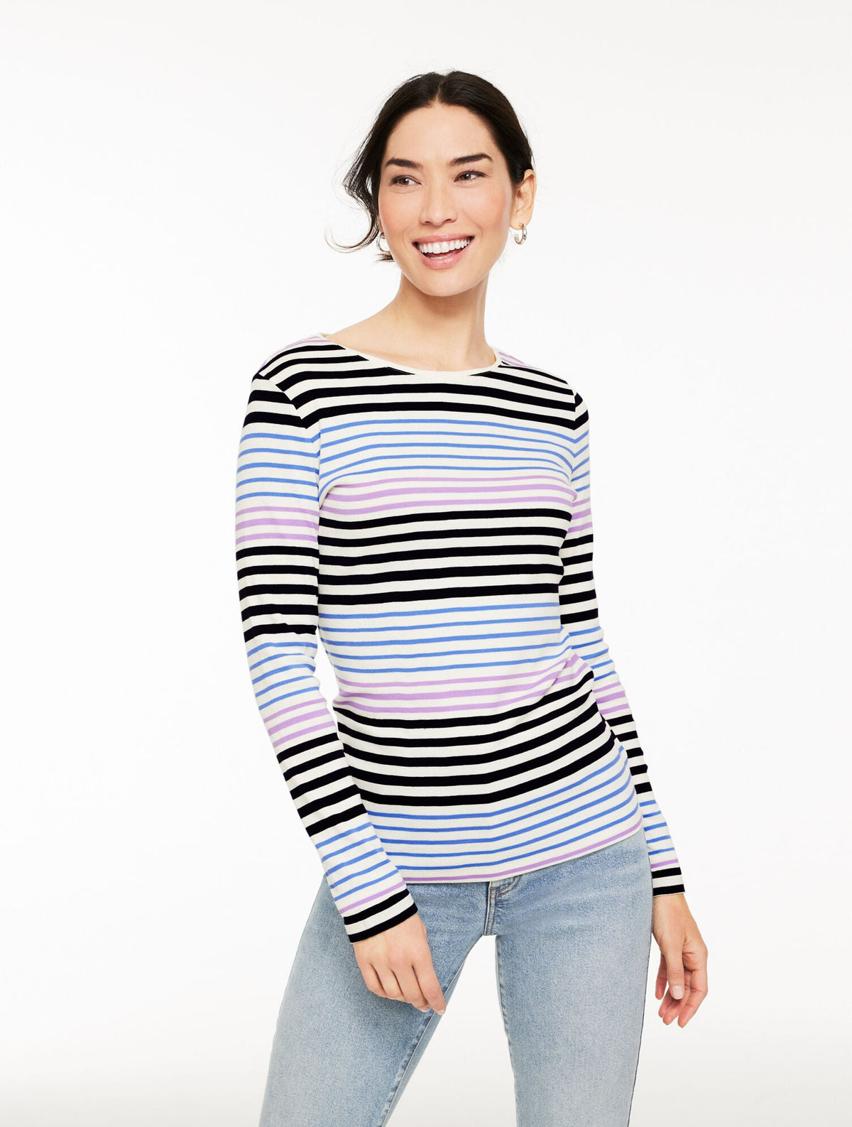 LONG SLEEVE CREWNECK TEE - KRISTY STRIPE