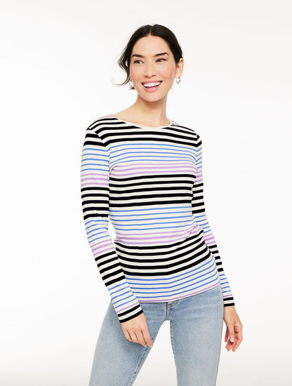 LONG SLEEVE CREWNECK TEE - KRISTY STRIPE