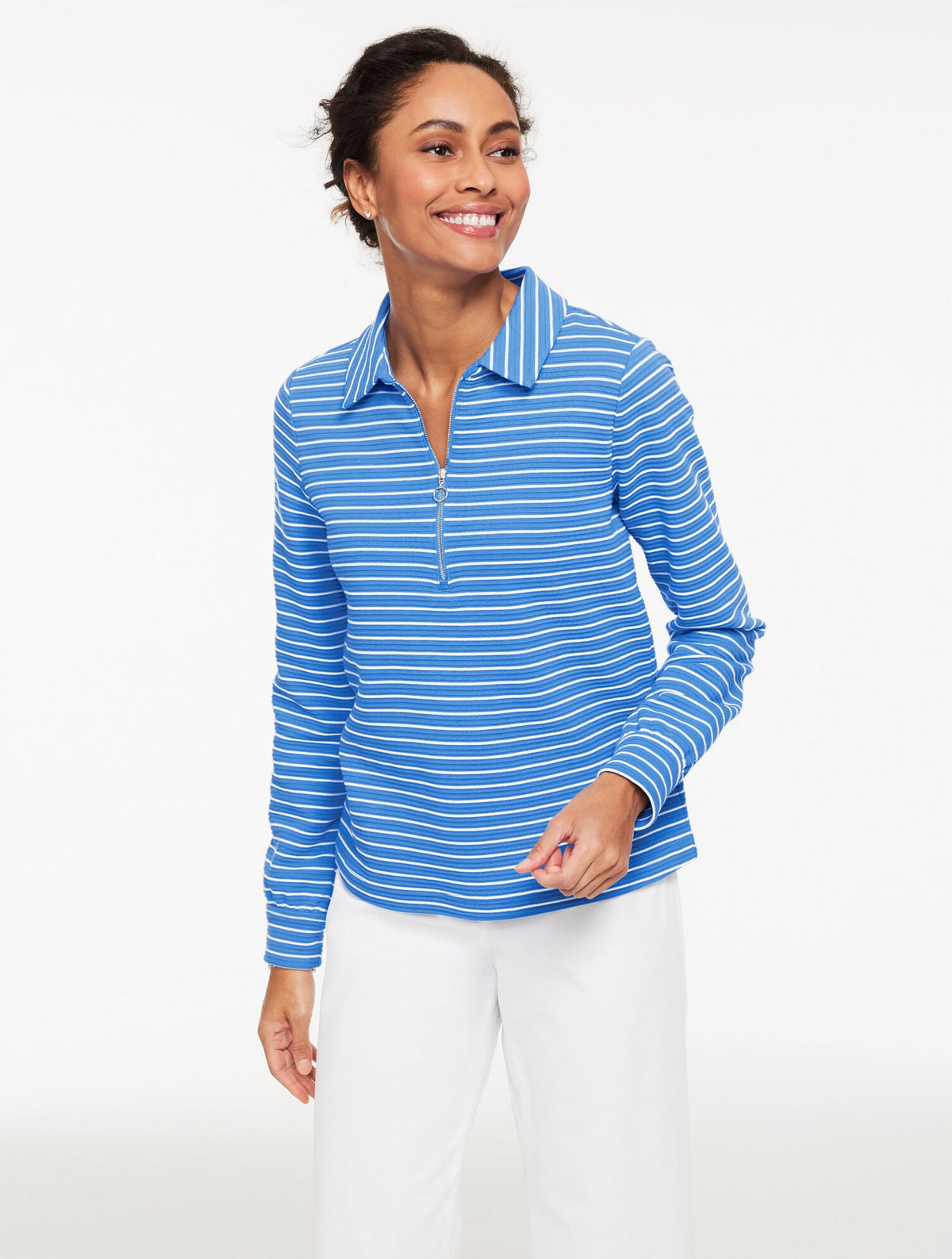 OTTOMAN KNIT HALF-ZIP PULLOVER - SWEET PEA STRIPE