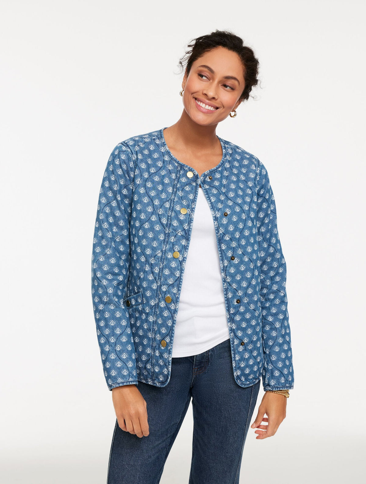 QUILTED DENIM JACKET - IKAT MEDALLION