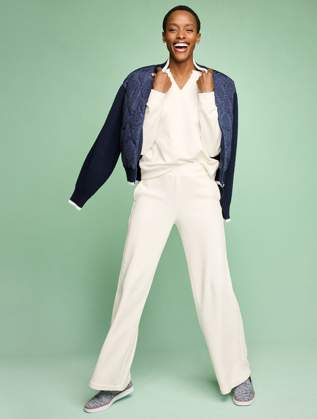 COZY FLEECE RELAXED LEG PANTS - PICOT TRIM