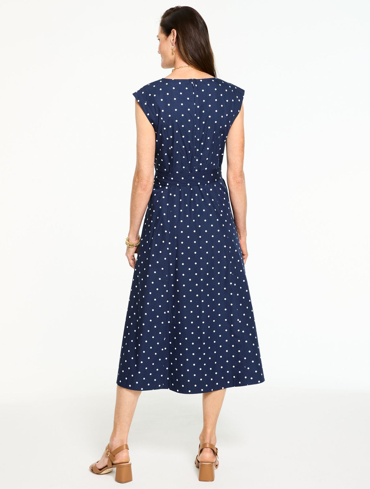 CAP SLEEVE POPLIN FIT & FLARE DRESS - GARDEN DOT