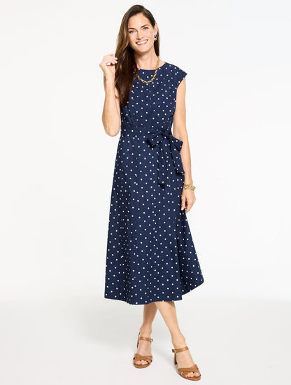 CAP SLEEVE POPLIN FIT & FLARE DRESS - GARDEN DOT