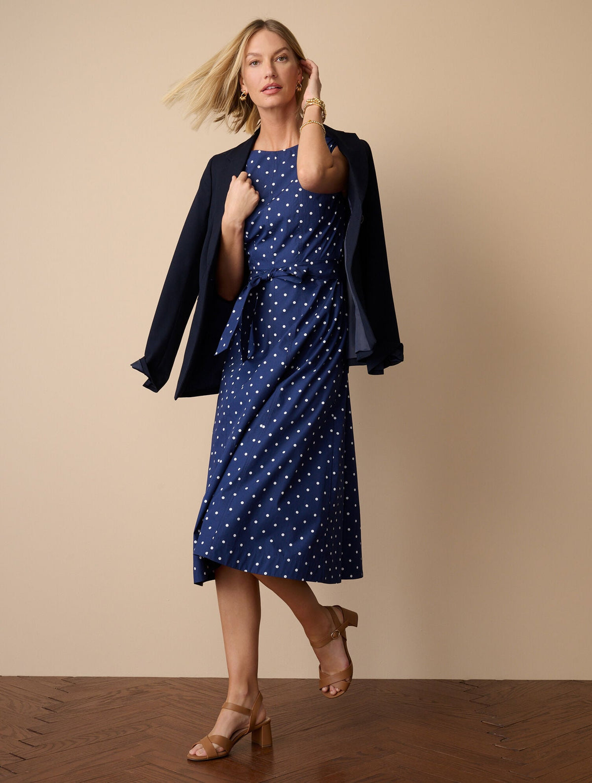 CAP SLEEVE POPLIN FIT & FLARE DRESS - GARDEN DOT