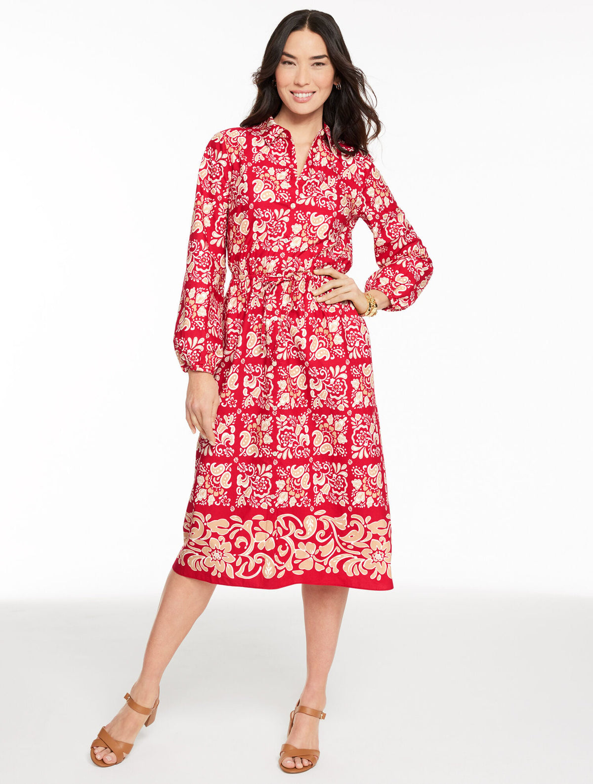 MODERN POPLIN SHIRTDRESS - JACOBEAN BORDER