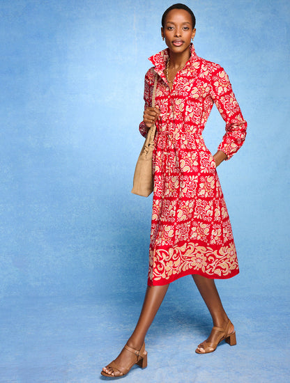 MODERN POPLIN SHIRTDRESS - JACOBEAN BORDER
