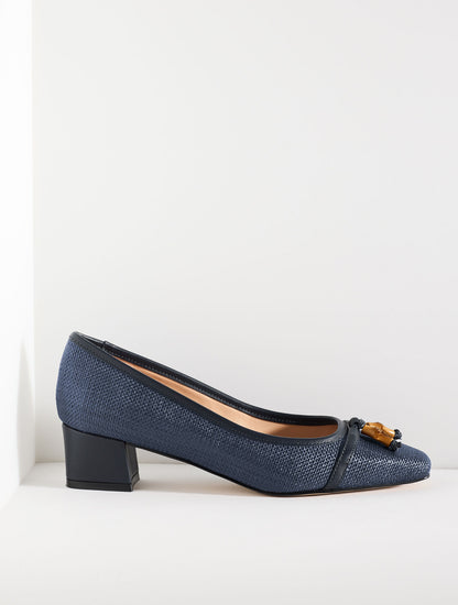 SIENNA BAMBOO RAFFIA BLOCK HEEL PUMPS - SHIMMER