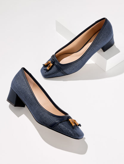 SIENNA BAMBOO RAFFIA BLOCK HEEL PUMPS - SHIMMER