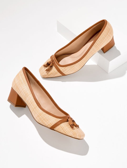 SIENNA BAMBOO RAFFIA BLOCK HEEL PUMPS