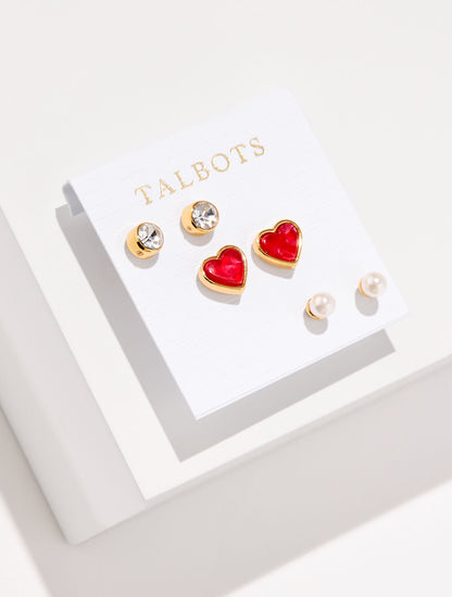 ROMANTIC HEARTS STUD EARRING SET