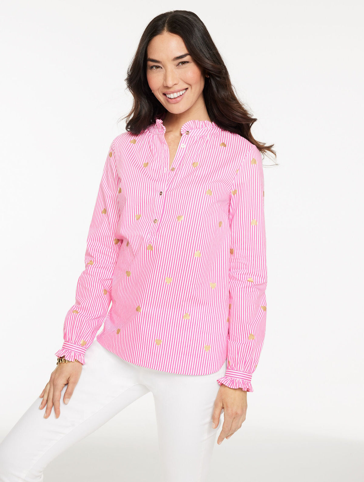 HEART STRIPE POPLIN TOP