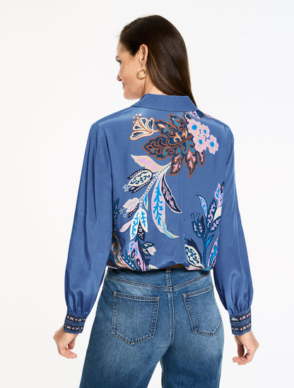 BUTTON FRONT SOFT SHIRT - INTRICATE JACOBEAN
