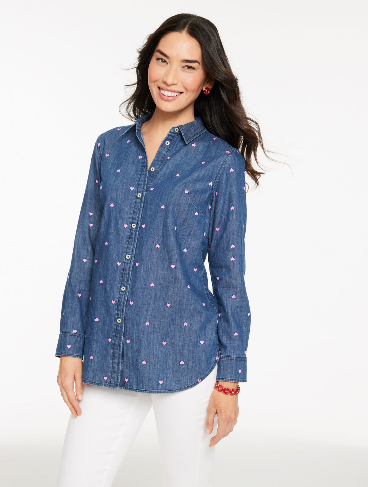 DENIM BUTTON FRONT SHIRT - VALENTINE HEART