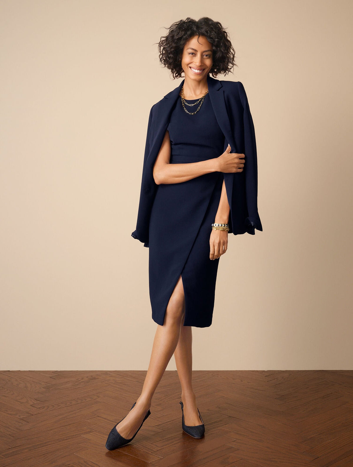 POLISHED CREPE SHEATH DRESS