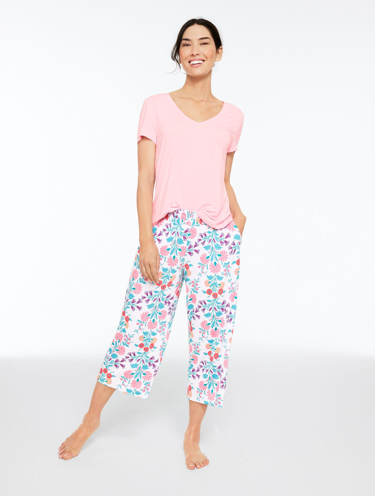TALBOTS X SOMA COOL NIGHTS SHORT SLEEVE & CROP PANT PAJAMA SET - DITSY VINES