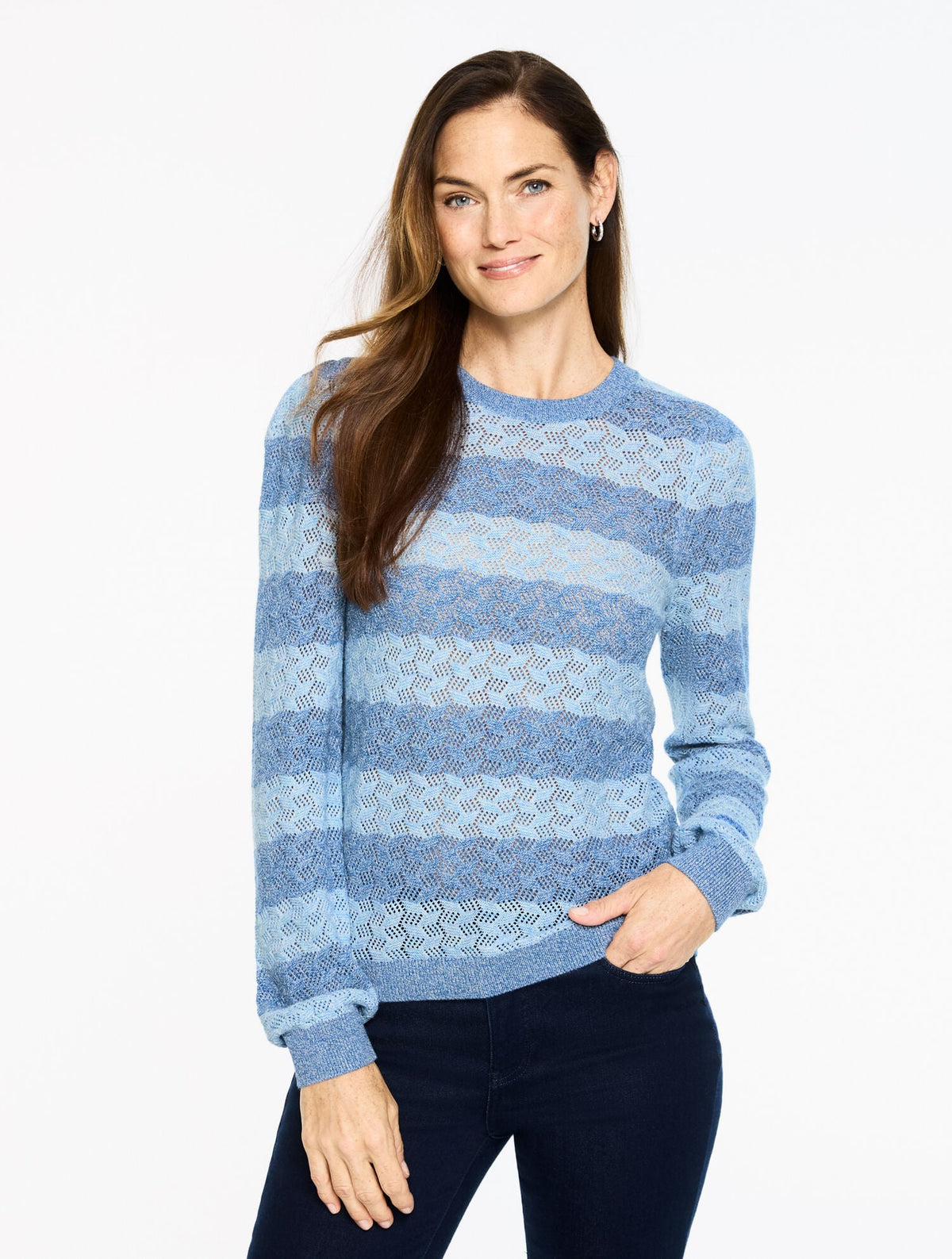 TEXTURE STITCH CREWNECK SWEATER - STRIPE