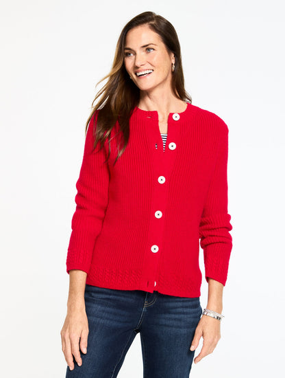 SHAKER STITCH CREWNECK CARDIGAN