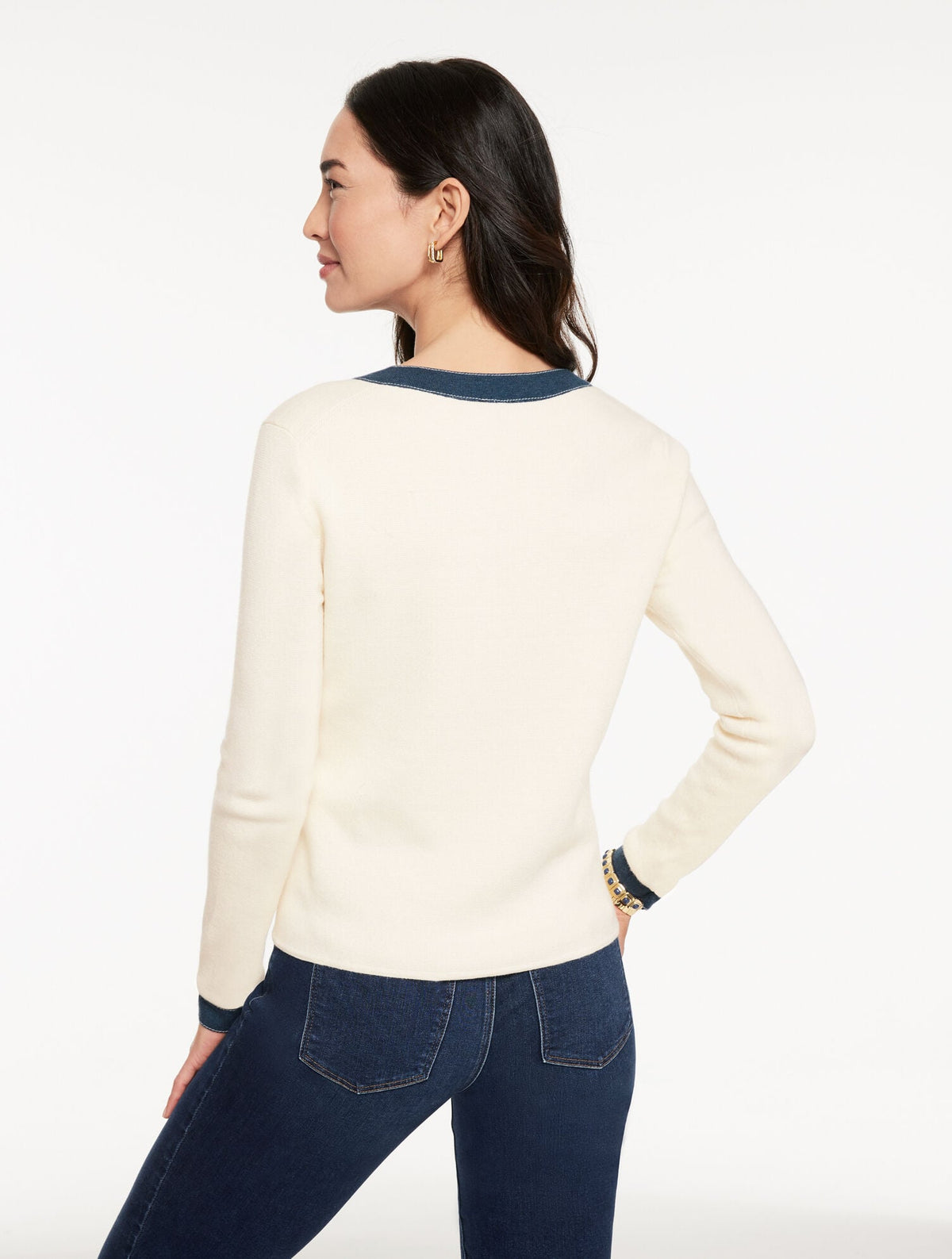 DENIM TRIM CARDIGAN