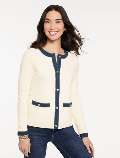 DENIM TRIM CARDIGAN