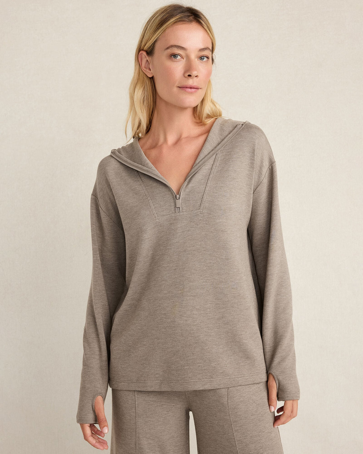 SOFT KNIT HALF-ZIP HOODIE
