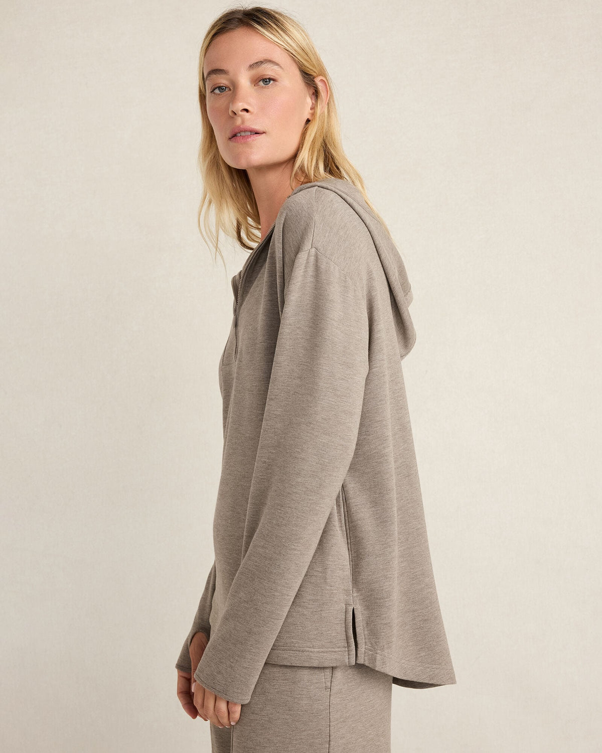 SOFT KNIT HALF-ZIP HOODIE