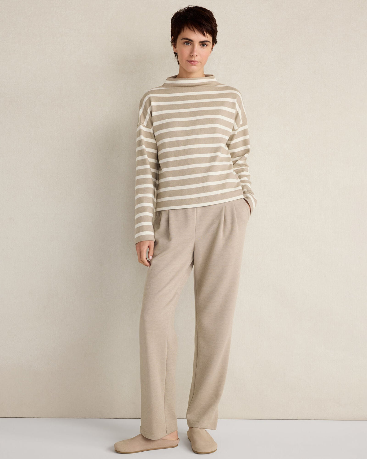 ORGANIC COTTON FUNNEL NECK STRIPED PULLOVER