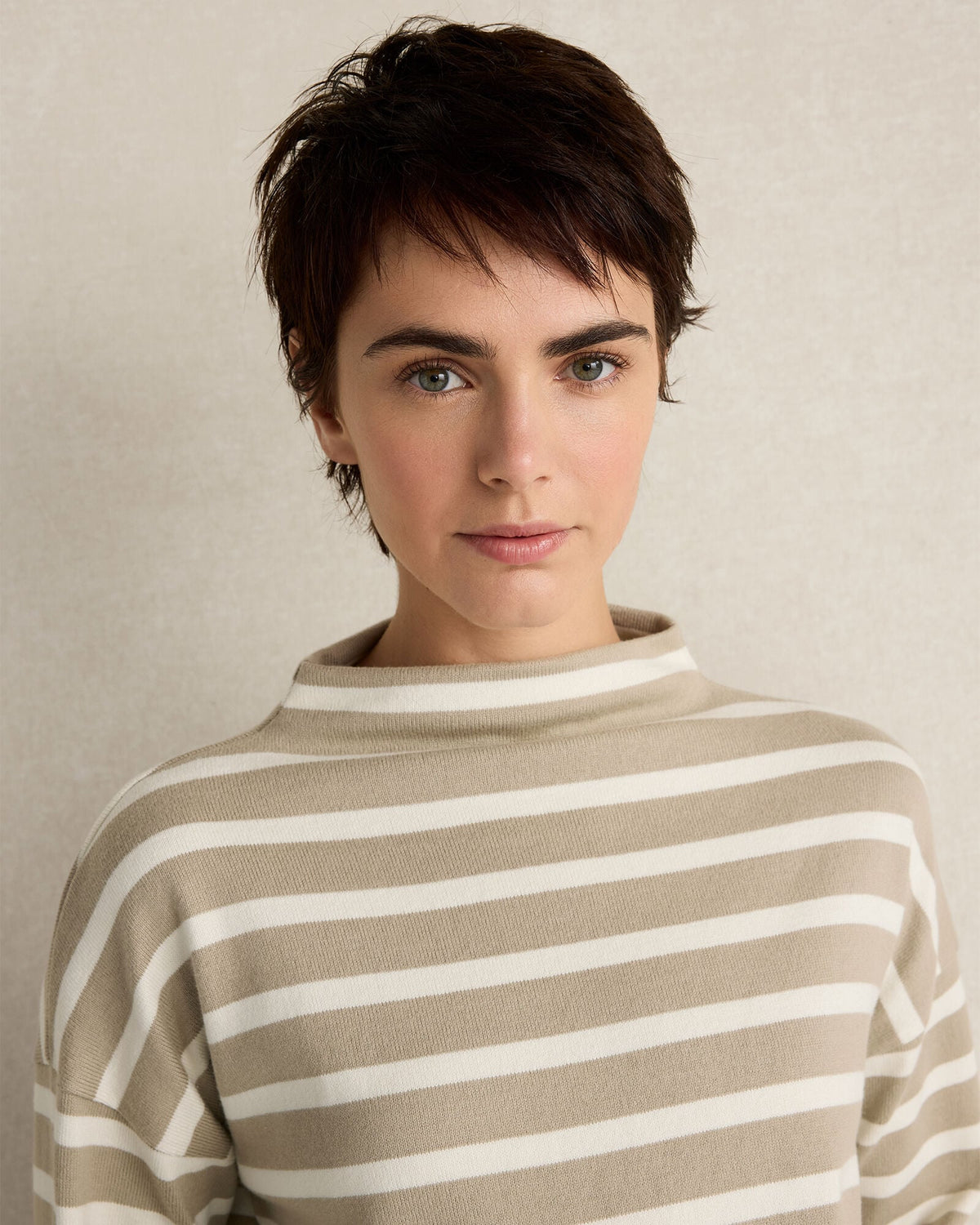 ORGANIC COTTON FUNNEL NECK STRIPED PULLOVER