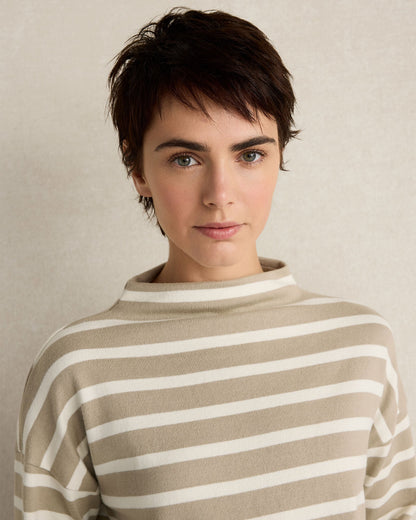 ORGANIC COTTON FUNNEL NECK STRIPED PULLOVER
