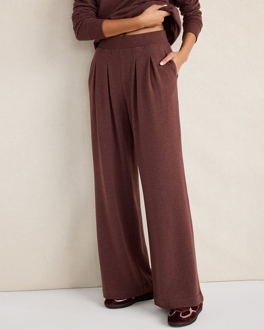 FLEECE PLEATED WIDE LEG PANTS