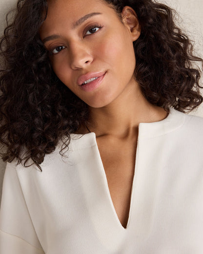 DOUBLE KNIT SPLIT NECK TOP