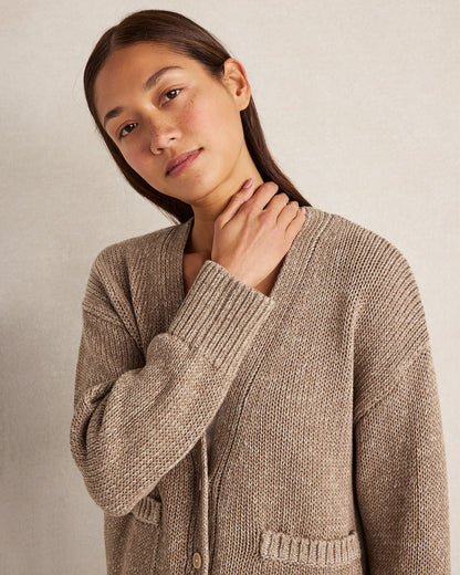 ORGANIC COTTON LINEN PLAITED V-NECK CARDIGAN