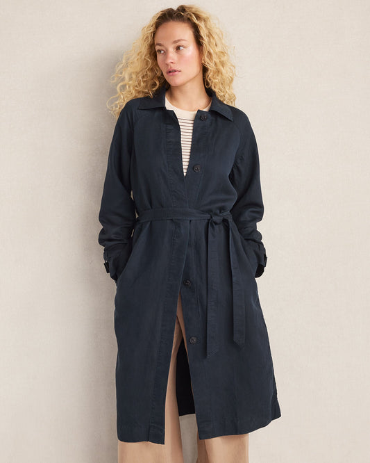 LINEN BLEND DOBBY TRENCH COAT