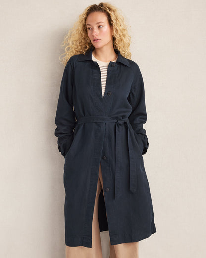 LINEN BLEND DOBBY TRENCH COAT