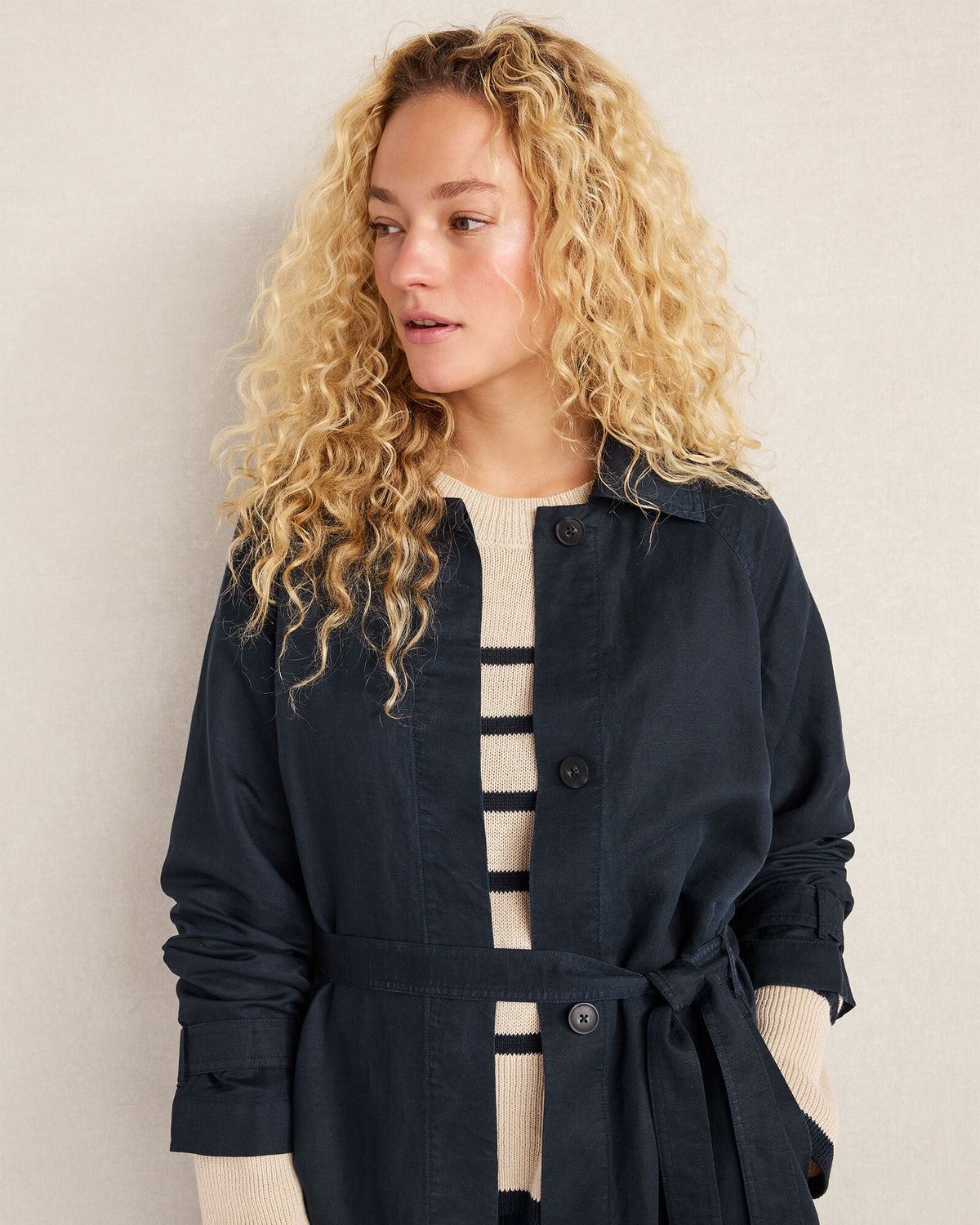 LINEN BLEND DOBBY TRENCH COAT