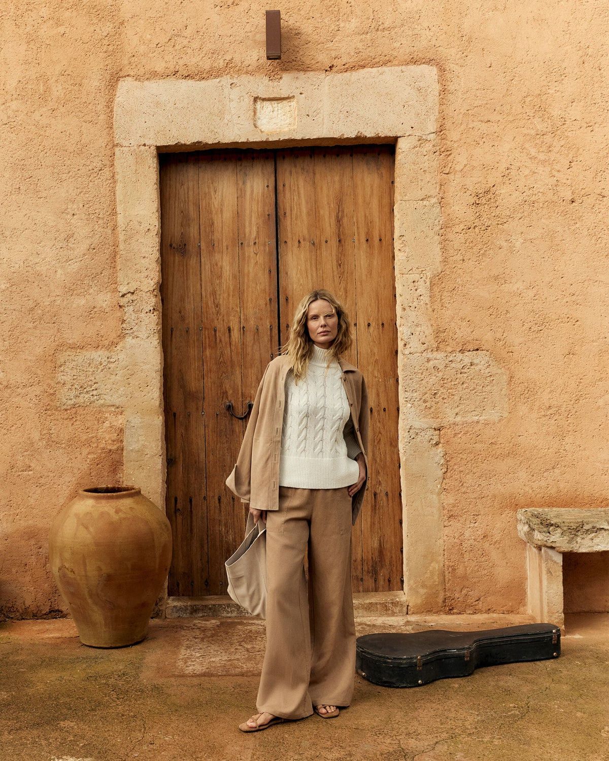LINEN BLEND DOBBY WIDE LEG PANTS